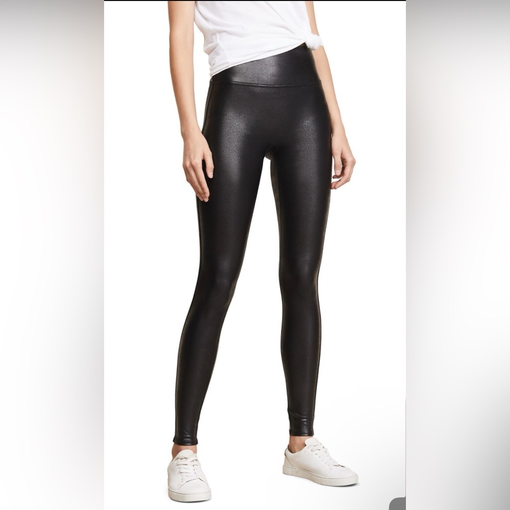Spanx Faux Leather Leggings – Black Petite M | Sculpting High-Rise Fit!